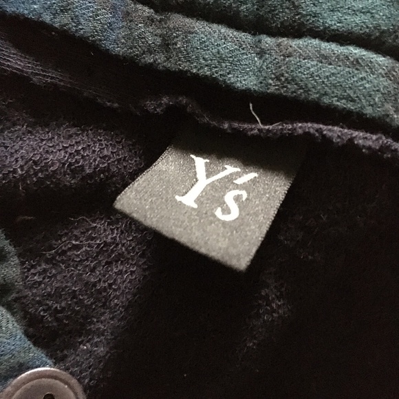 Y’S YOHJI YAMAMOTO Navy Blue Wool Sweater w/ Blue Plaid Ruched Insert 2 M - Picture 4 of 5